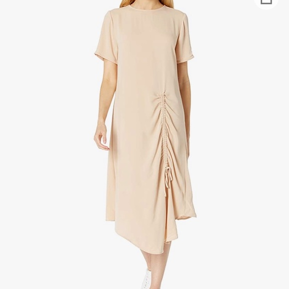 The Drop Short Sleeve Ruched Front Matte MidiDress - Picture 1 of 4